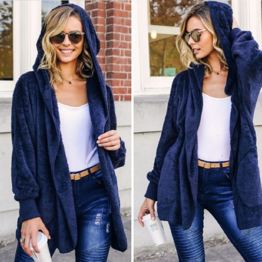🆕️NAVY BLUE PLUSH TEDDY L/S HOODED JACKET